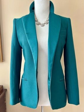 Hebe Studio Smoking Single-Breasted Blazer Emerald Green Satin Size 40 / US 2-4